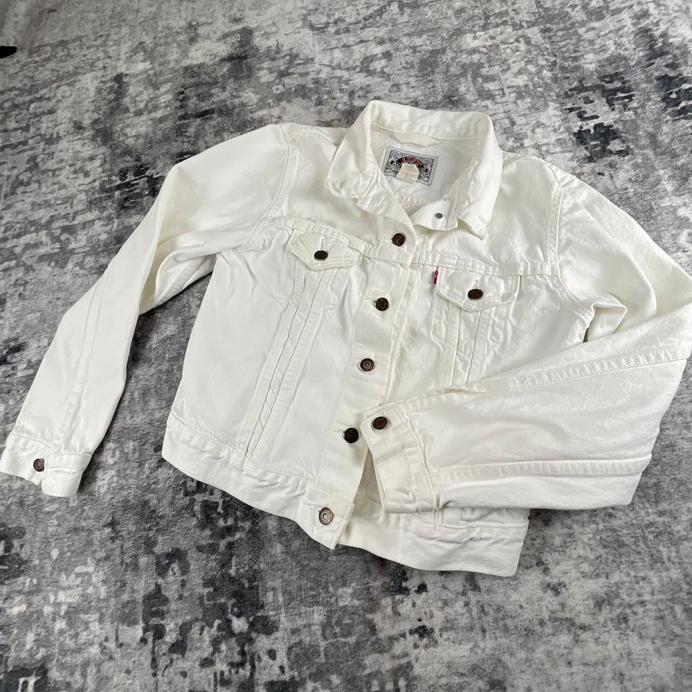 Vtg Levi's Women's Medium Type III Denim Jacket 90s Solid White Trucker USA Made